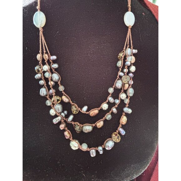 J Jill Multistrand Pearl & Rhinestone Glass Beads Necklace Cord 18-20” Boho Chic - Picture 6 of 8